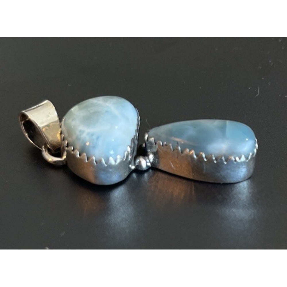 Sterling Silver 925 2 Blue Aqua Larimar Stones Mushroom Top Pendant Solid Back - Picture 3 of 8
